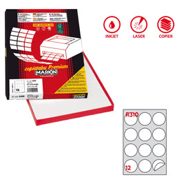 Etichette adesive R/310 - in carta - permanenti - tonde - diametro 60 mm - 12 et/fg - 100 fogli - bianco - Markin