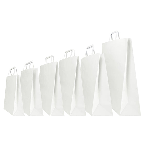 Shopper - maniglia piattina - 26 x 11 x 35 cm - carta kraft - bianco - Mainetti Bags - conf. 25 pezzi