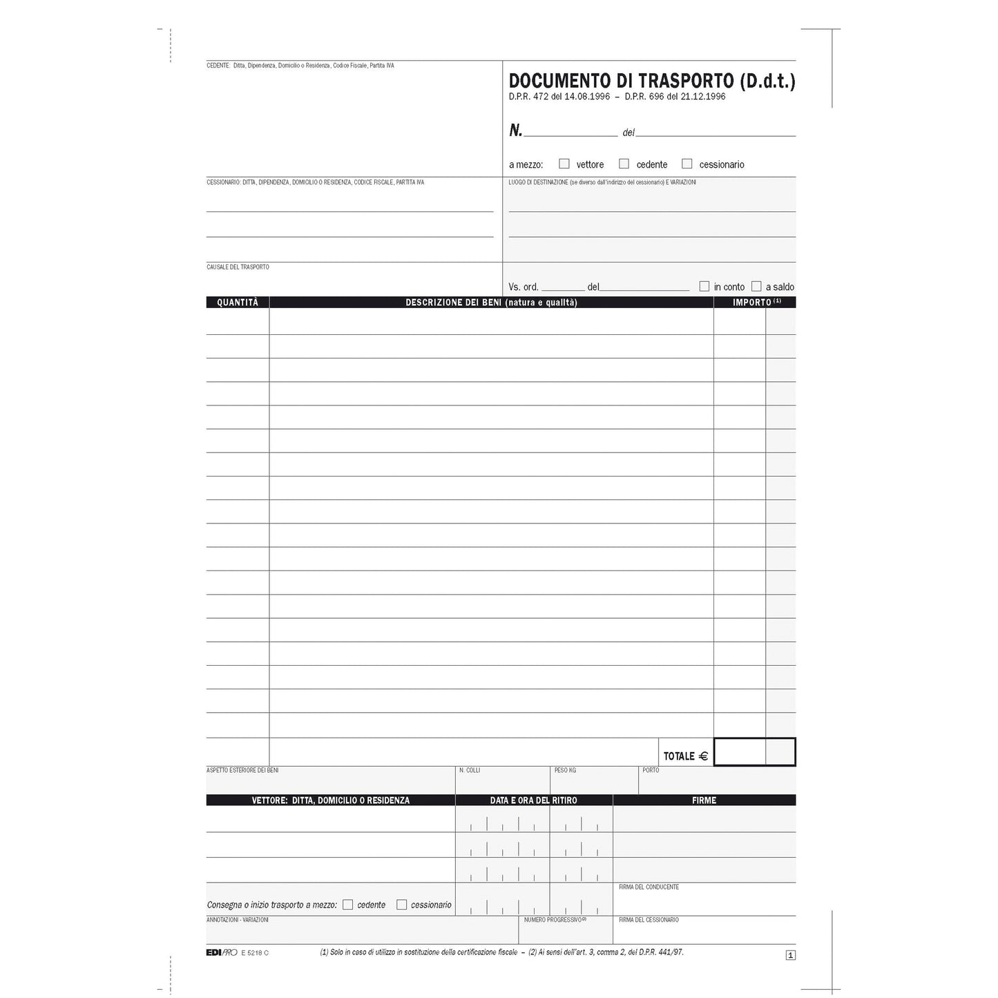 Blocco DDT - 25 fogli 4 copie autoricalcanti - 29,7 x 21cm - Edipro