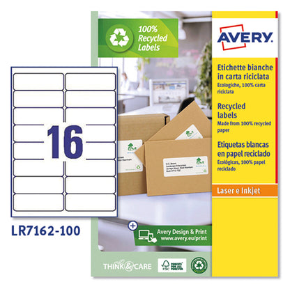 Etichette adesive - in carta riciclata - permanenti - 99,1 x 33,9 mm - 16 et/fg - 100 fogli - bianco - Avery
