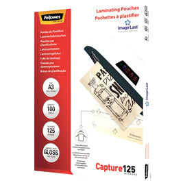 Pouches Capture125 - A3 - 303x426 mm - 2x125 micron - Fellowes - scatola 100 pezzi