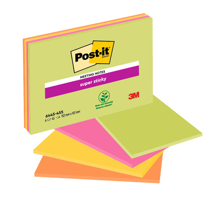 Blocco foglietti Post-it Super Sticky Meeting Notes - 6445-SSP - 152 x 101 mm - rosa/verde neon - 45 fogli - Post-it