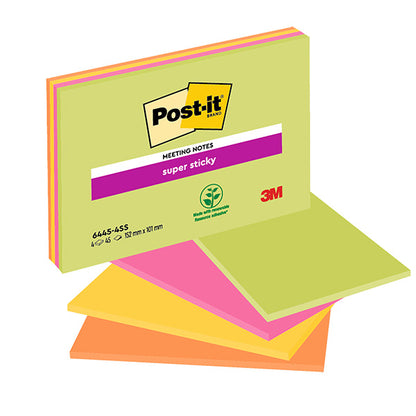 Blocco foglietti Post-it Super Sticky Meeting Notes - 6445-SSP - 152 x 101 mm - rosa/verde neon - 45 fogli - Post-it