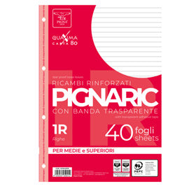 Ricambi forati rinforzati Pignaric - A4 - 1 rigo - 80gr - Pigna - conf. 40 pezzi