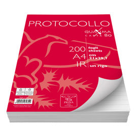 Fogli protocollo Quaxima - A4 - 1 rigo - 80 gr - Pigna - conf. 200 pezzi