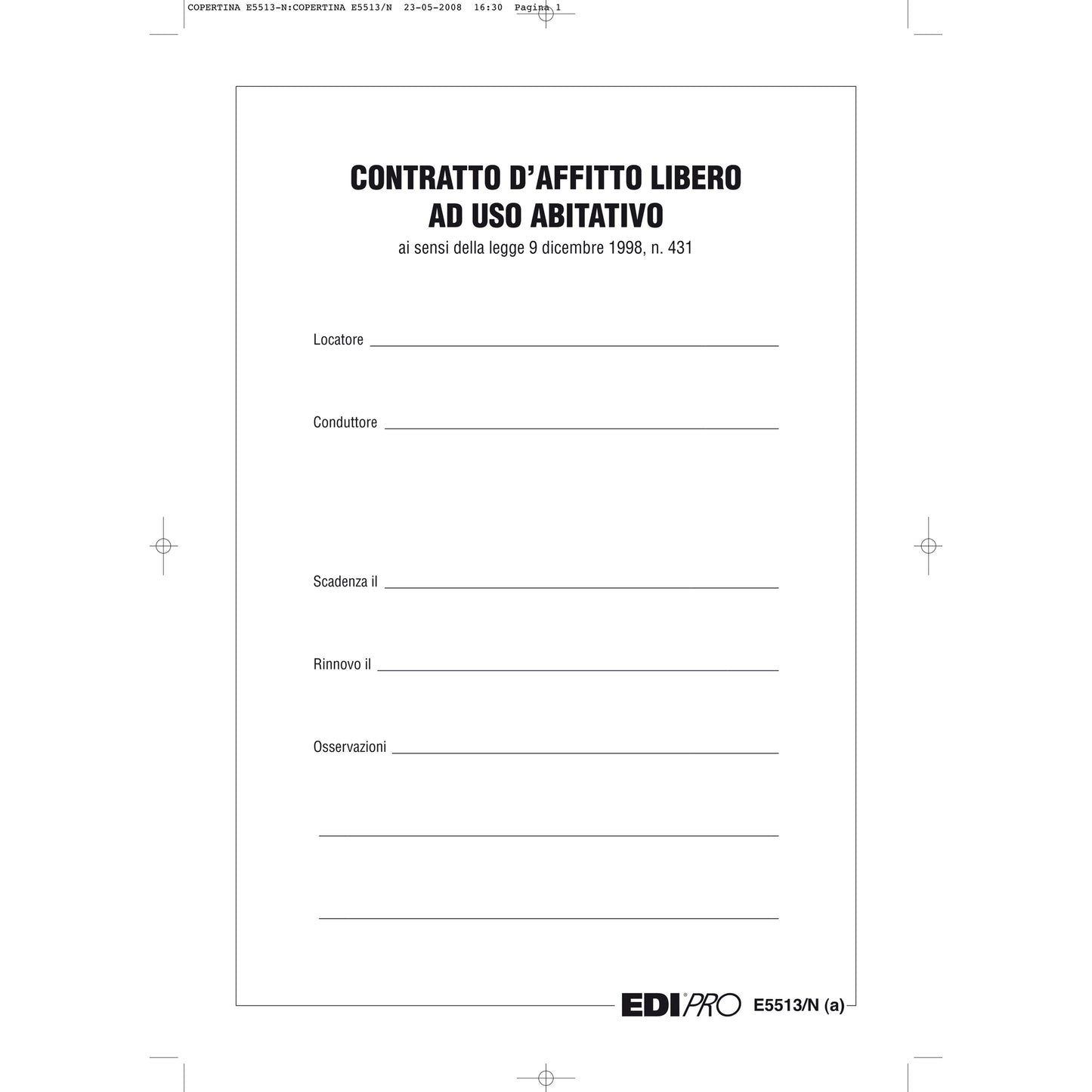 Fascicolo contratto di locazione libero - 29,7 x 21cm - Edipro