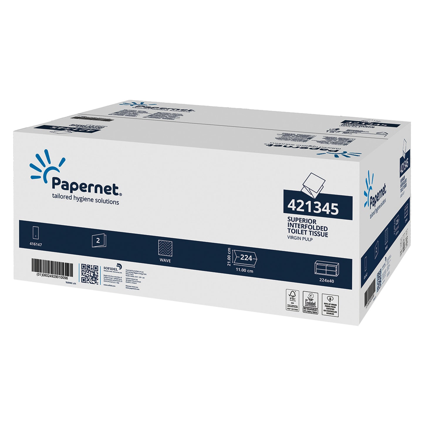 Carta igienica interfogliata - 18 gr - strappo 11x21 cm - Papernet - pacco da 224 strappi