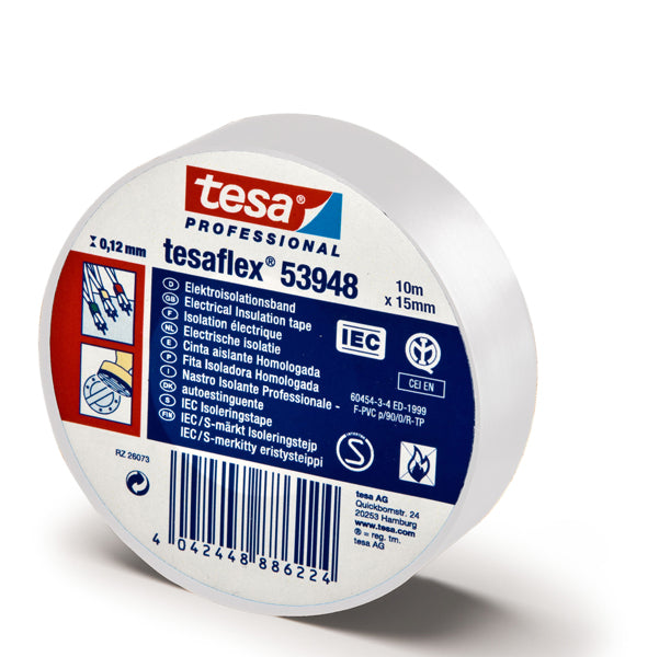 Nastro adesivo isolante - 15 mm x 10 m - PVC - bianco - Tesa