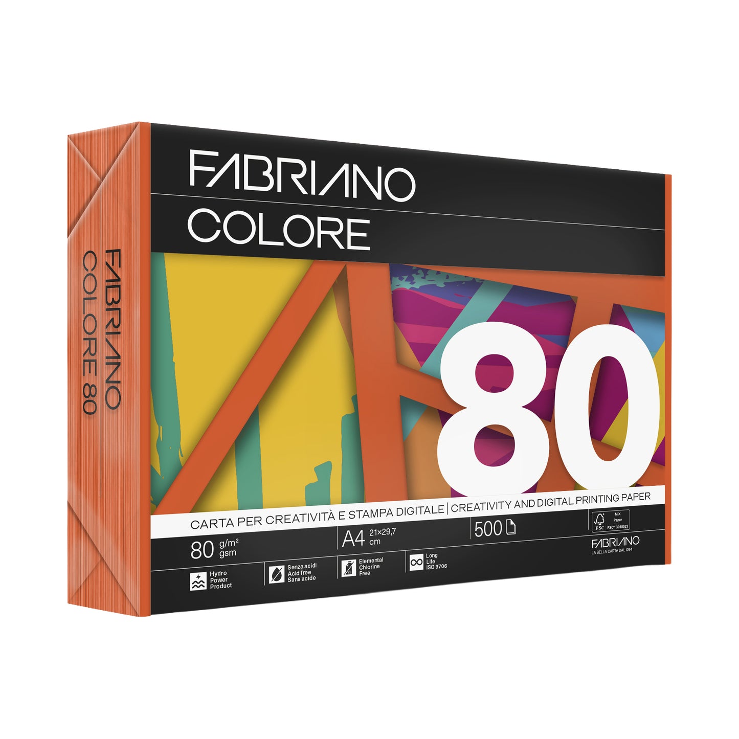 Carta Fabriano Colore - A4 - 80 gr - colori forti aragosta - Fabriano - conf. 500 fogli