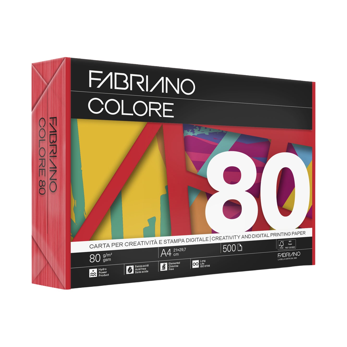 Carta Fabriano Colore - A4 - 80 gr - colori forti rosso - Fabriano - conf. 500 fogli