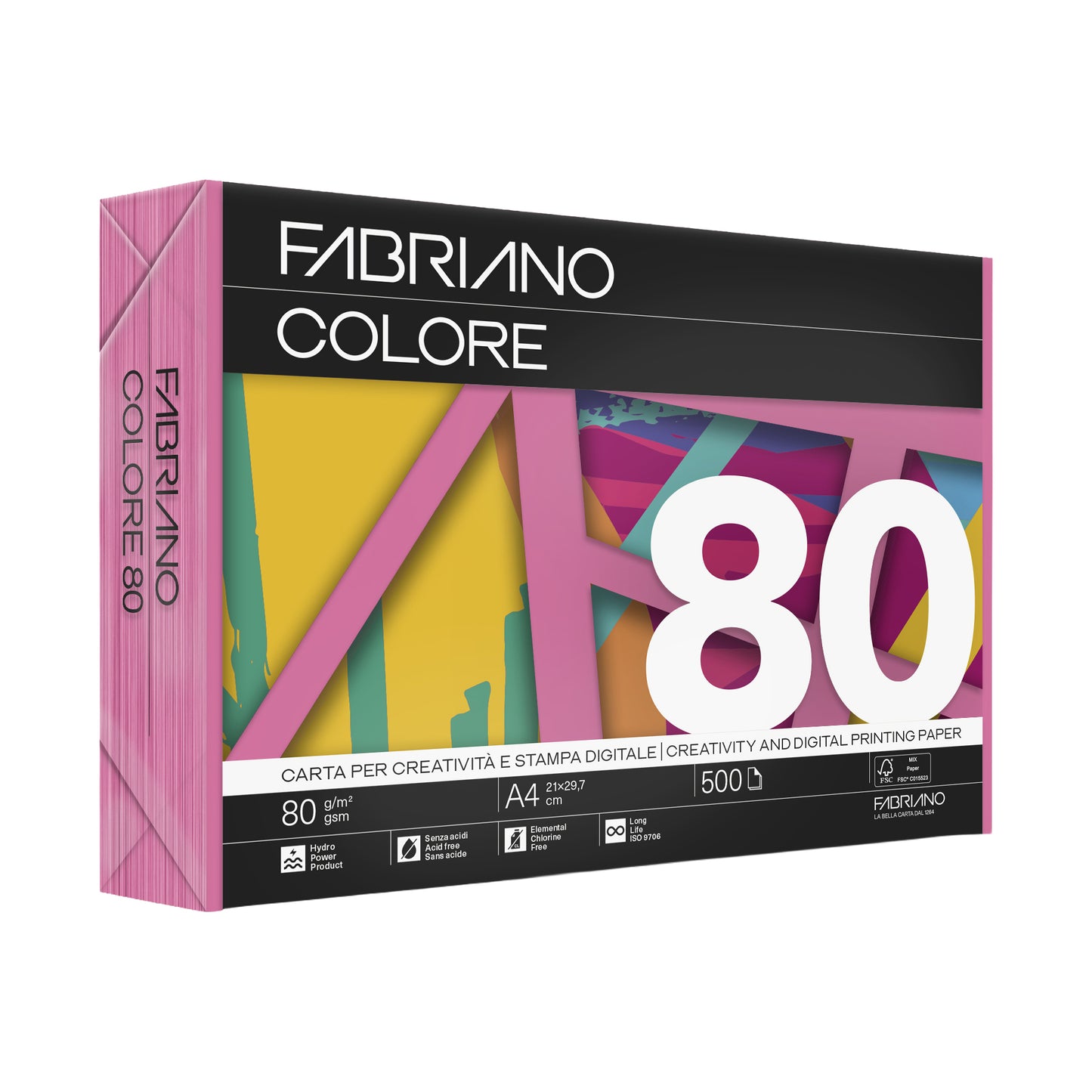 Carta Fabriano Colore - A4 - 80 gr - colori forti fucsia - Fabriano - conf. 500 fogli