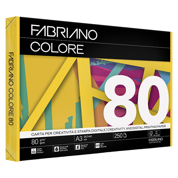 Carta Fabriano Colore - A3 - 80 gr - colori forti giallo - Fabriano - conf. 250 fogli