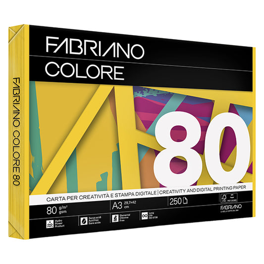 Carta Fabriano Colore - A3 - 80 gr - colori forti giallo - Fabriano - conf. 250 fogli
