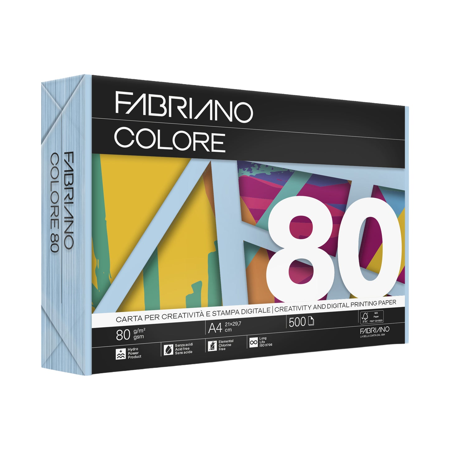 Carta Fabriano Colore - A4 - 80 gr - colori tenui celeste - Fabriano - conf. 500 fogli