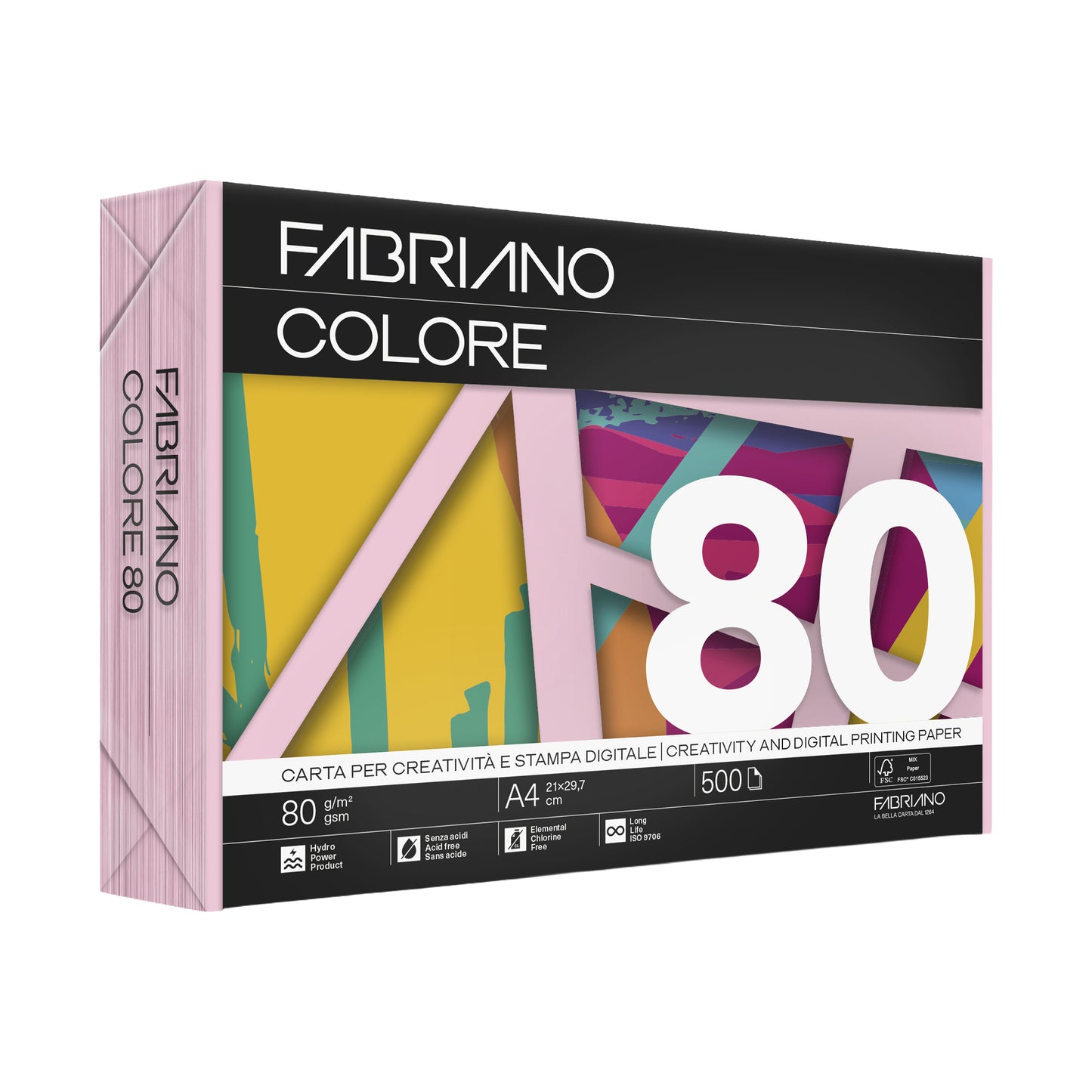 Carta Fabriano Colore - A4 - 80 gr - colori tenui rosa - Fabriano - conf. 500 fogli