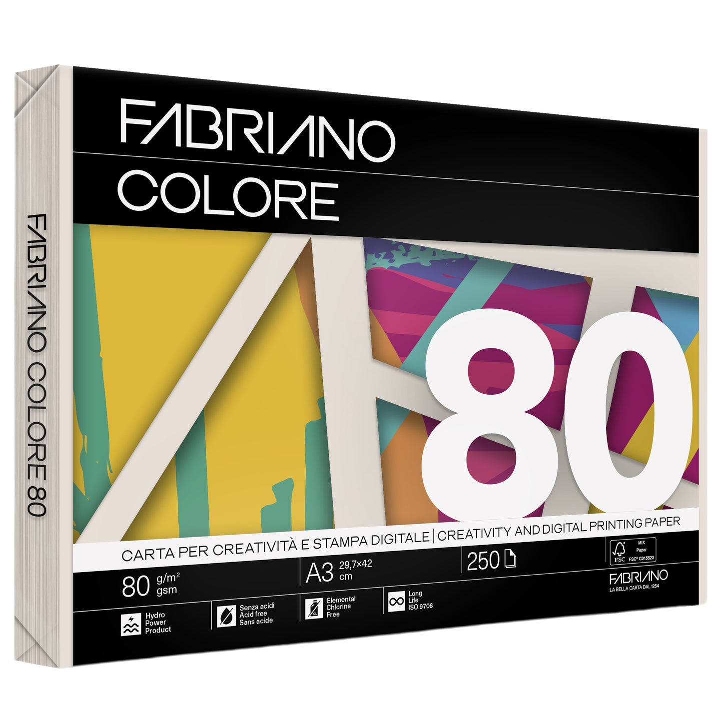 Carta Fabriano Colore - A3 - 80 gr - colori tenui avorio - Fabriano - conf. 250 fogli