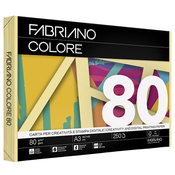 Carta Fabriano Colore - A3 - 80 gr - colori tenui banana - Fabriano - conf. 250 fogli