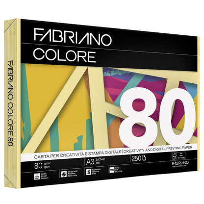Carta Fabriano Colore - A3 - 80 gr - colori tenui banana - Fabriano - conf. 250 fogli