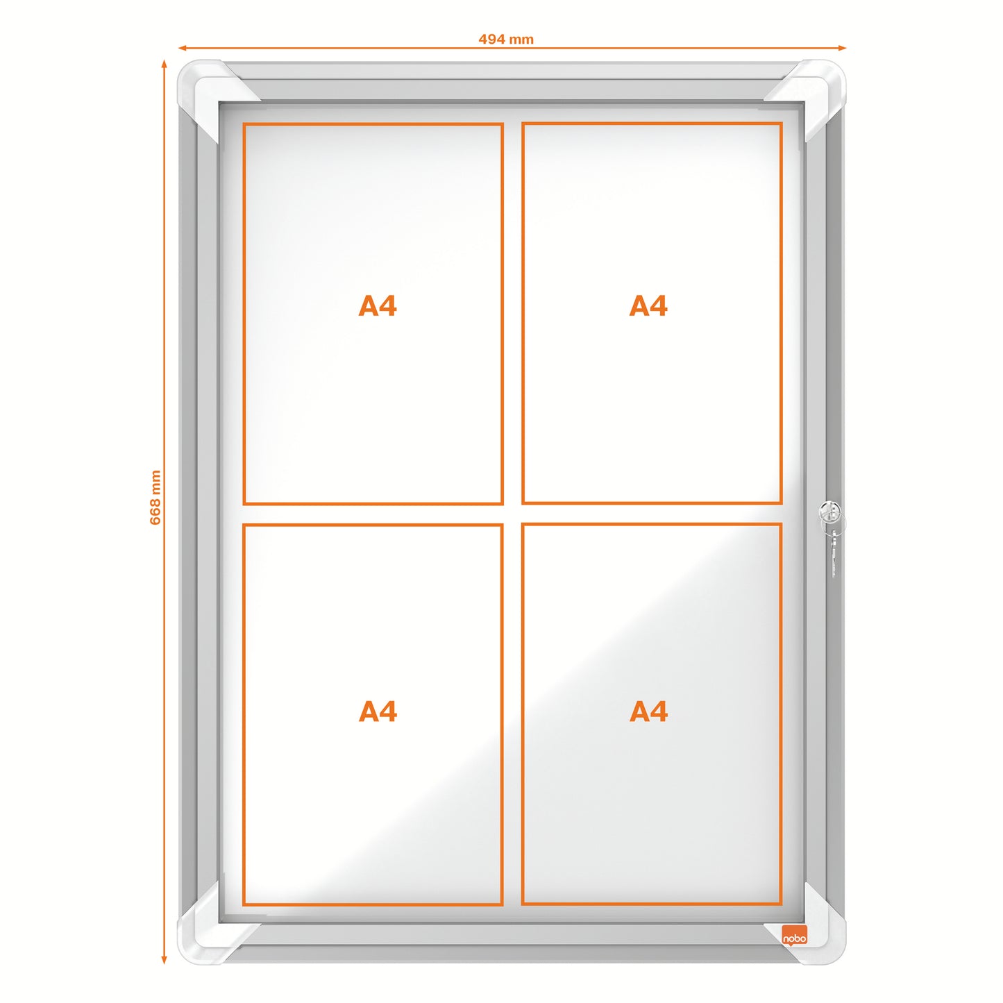 Bacheca per esterni - fondo magnetico bianco - 4 fogli A4 - verticale - Nobo
