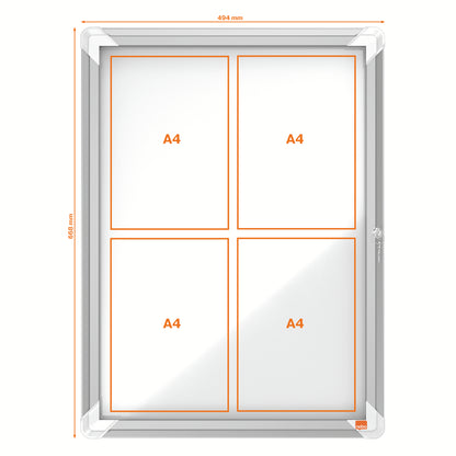 Bacheca per esterni - fondo magnetico bianco - 4 fogli A4 - verticale - Nobo