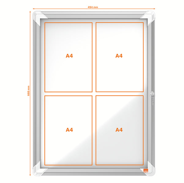 Bacheca per esterni - fondo magnetico bianco - 4 fogli A4 - verticale - Nobo