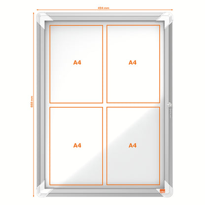 Bacheca per esterni - fondo magnetico bianco - 4 fogli A4 - verticale - Nobo