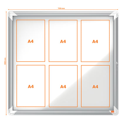 Bacheca per esterni - fondo magnetico bianco - 6 fogli A4 - orizzontale - Nobo