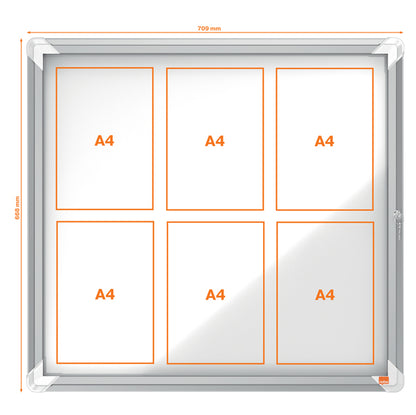 Bacheca per esterni - fondo magnetico bianco - 6 fogli A4 - orizzontale - Nobo