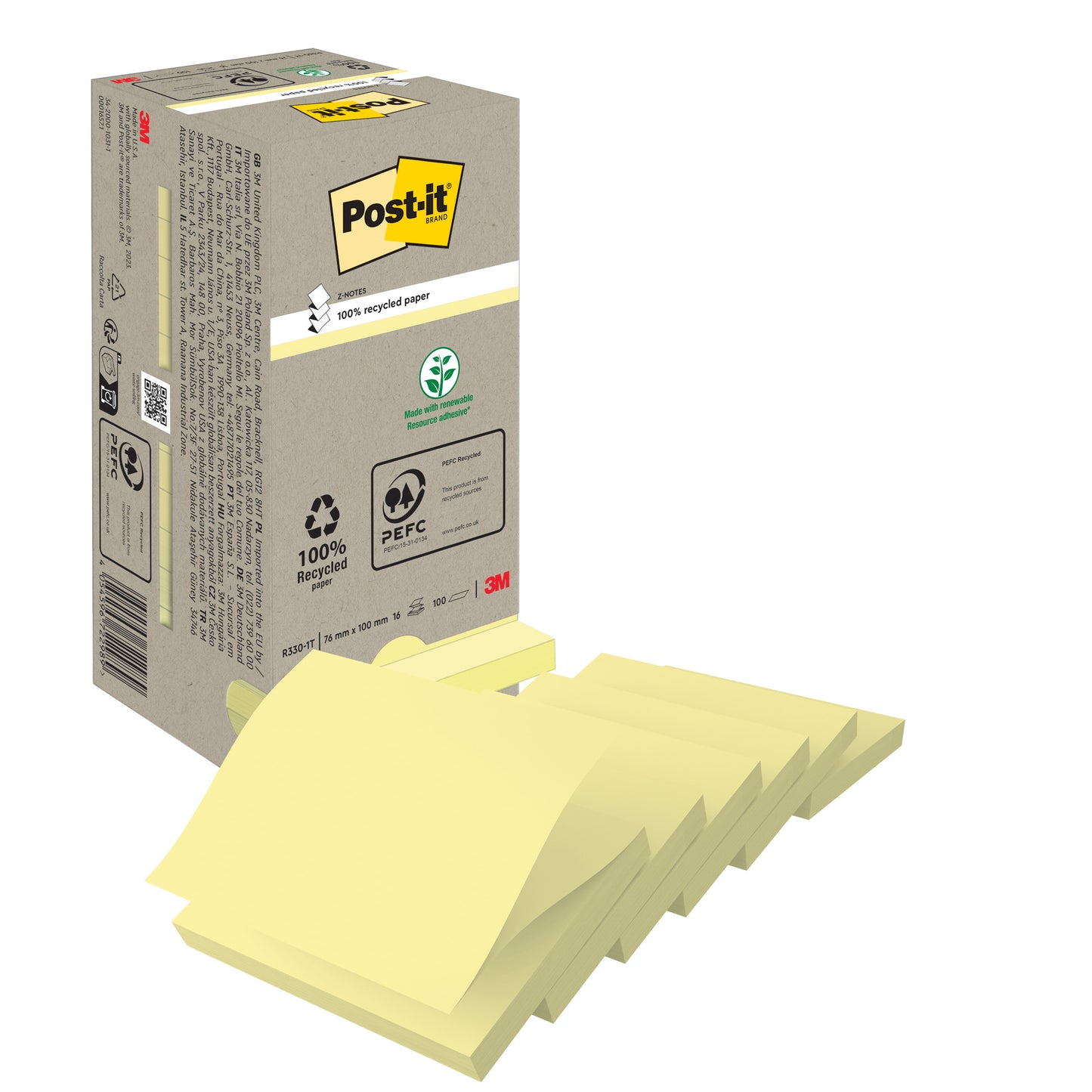 Blocco Post-it Z Notes Green - R330-1T - 76 x 76 mm - 100% riciclabile - giallo - 100 fogli - Post-it