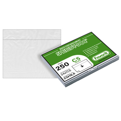 Busta adesiva Speedy Doc - senza stampa - C5 - 23 x 16,5 cm - LDPE - trasparente - Favorit - conf. 250 pezzi
