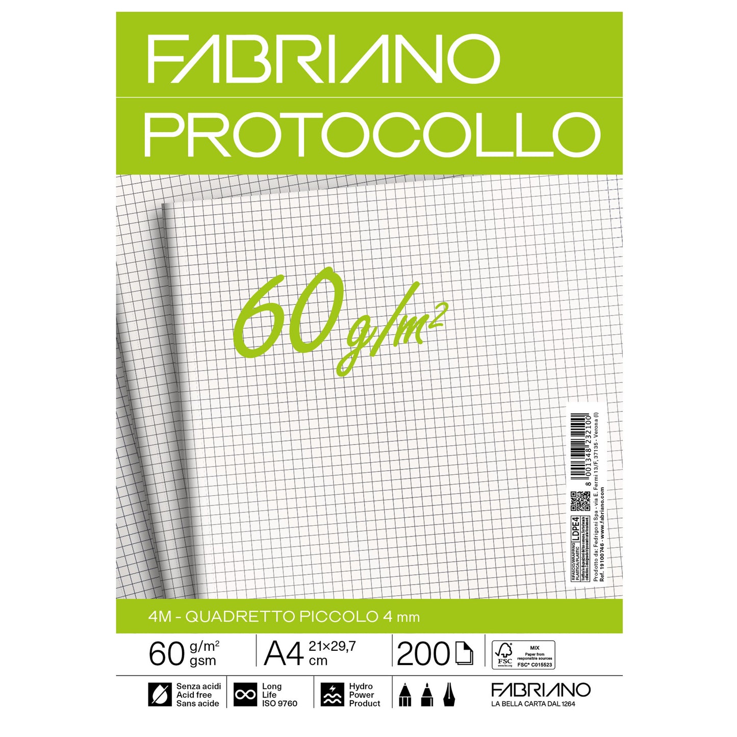 Foglio protocollo - A4 - 4 mm - 60 gr - Fabriano - conf. 200 pezzi