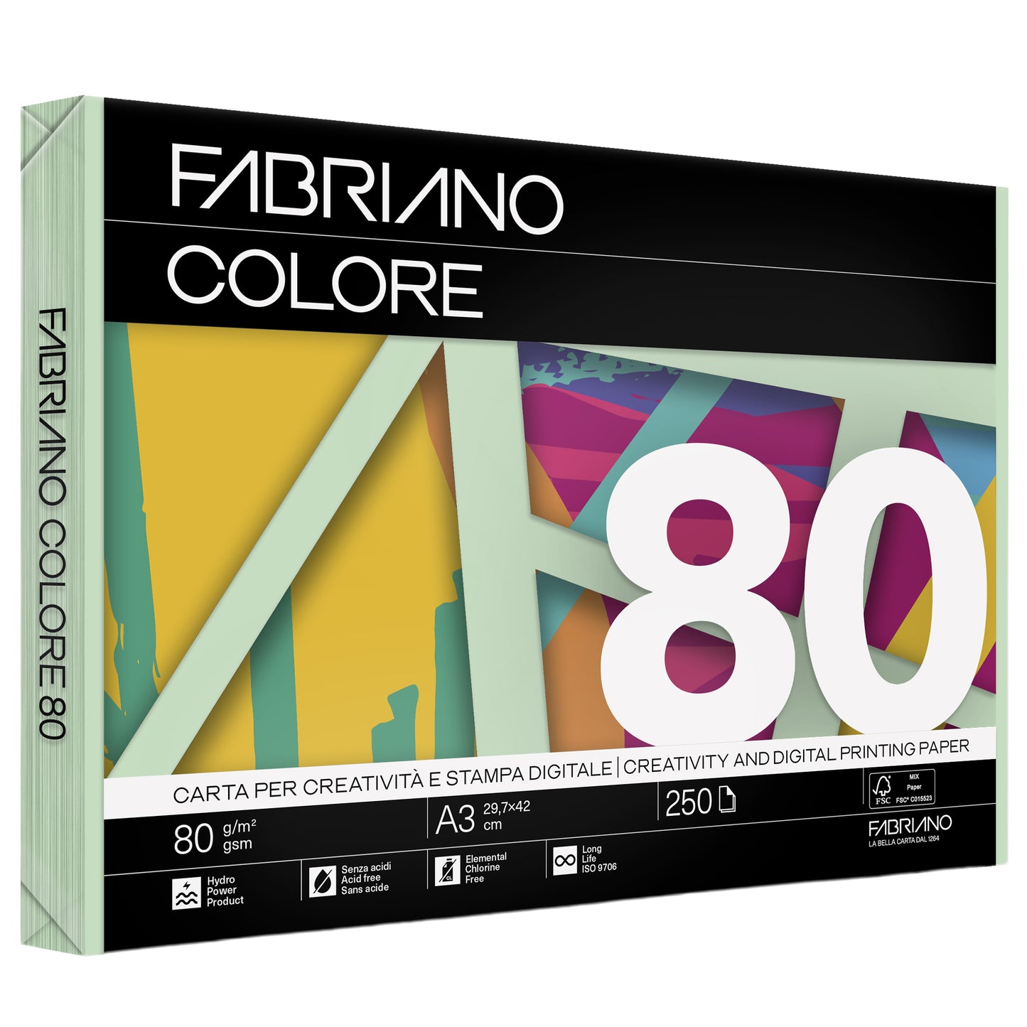 Carta Fabriano Colore - A3 - 80 gr - colori tenui acquamarina - Fabriano - conf. 250 fogli