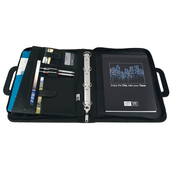 Portablocco - similpelle - c/anelli - nero - 28,5x36 cm - City Time