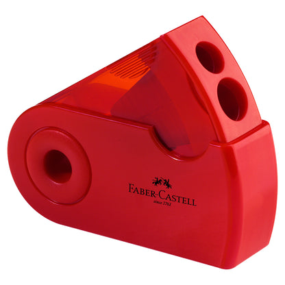 Temperamatite Sleeve con contenitore - 2 fori - con serbatoio - 70x34x20mm - rosso e blu assortiti - Faber-Castell