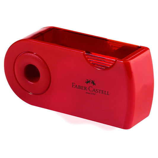 Temperamatite Sleeve con contenitore - 2 fori - con serbatoio - 70x34x20mm - rosso e blu assortiti - Faber-Castell