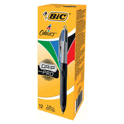 Penna a sfera a scatto 4 Colors Grip Pro - punta 1,0mm - nero, blu, rosso, verde  - Bic