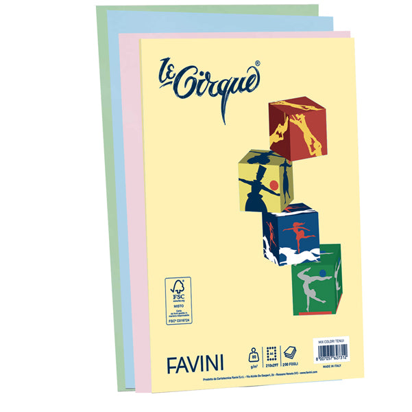 Carta Le Cirque - A4 - 80 gr - mix 4 colori pastello - Favini - conf. 200 fogli