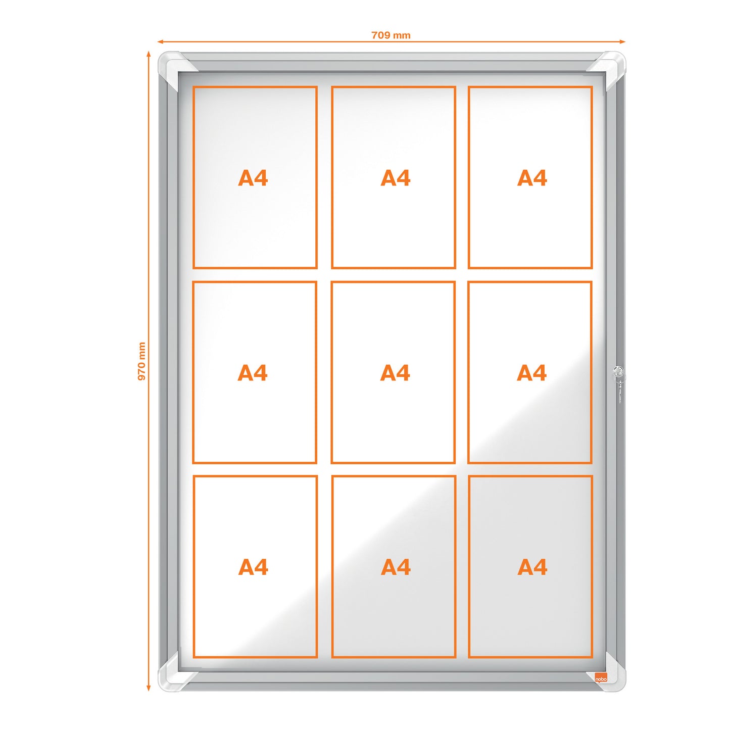 Bacheca per interni - fondo magnetico bianco - 9 fogli A4 - verticale - Nobo