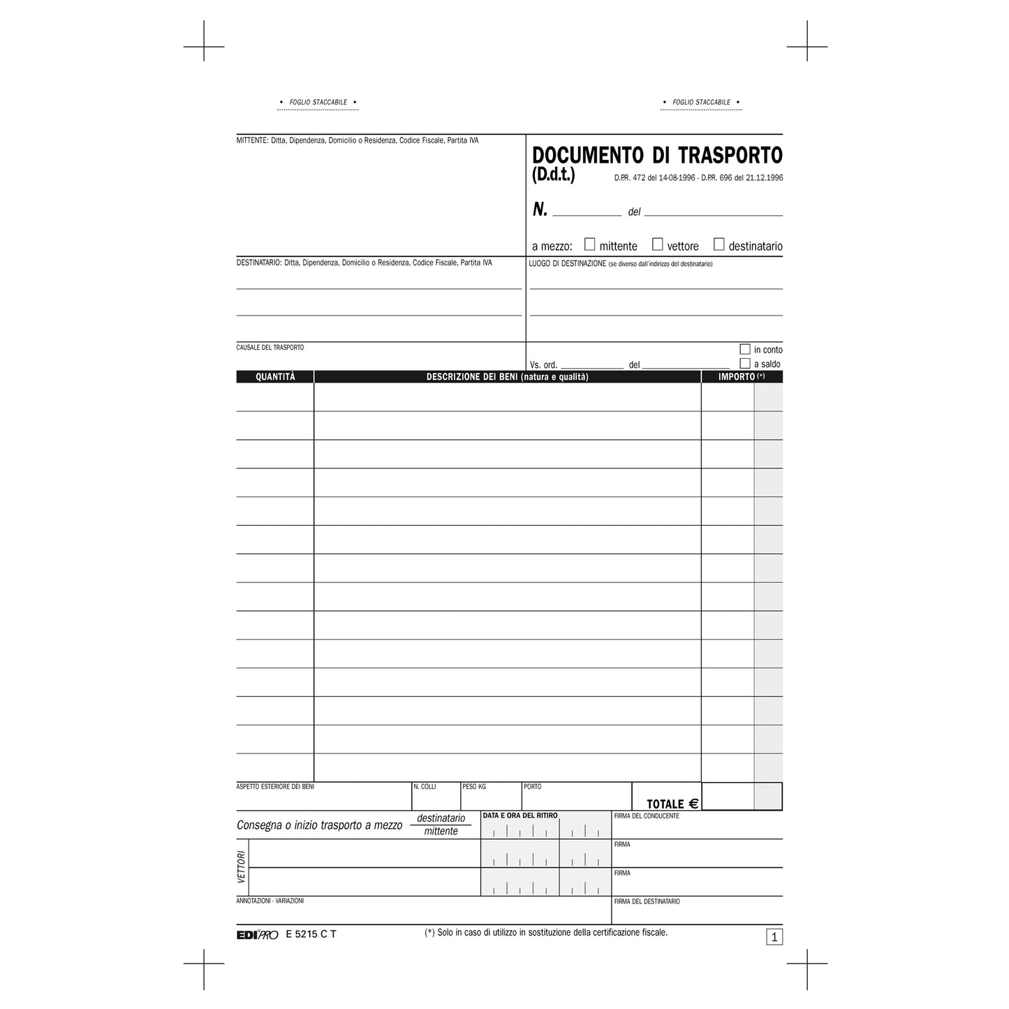 Blocco DDT - 33 fogli 3 copie autoricalcanti - 23 x 14,8cm - Edipro