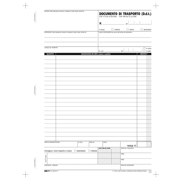Blocco DDT - 33 fogli 3 copie autoricalcanti - 29,7 x 22cm - Edipro