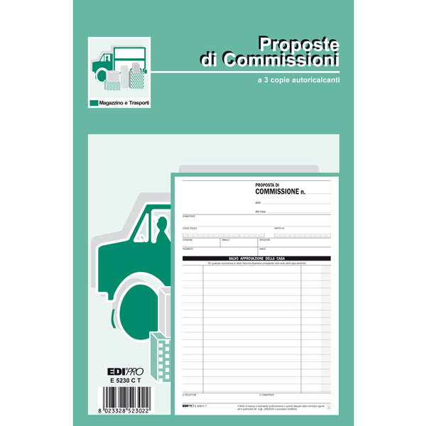 Blocco copia commissioni - 3 copie autoricalcanti - 23 x15 cm - 33 fogli - Edipro