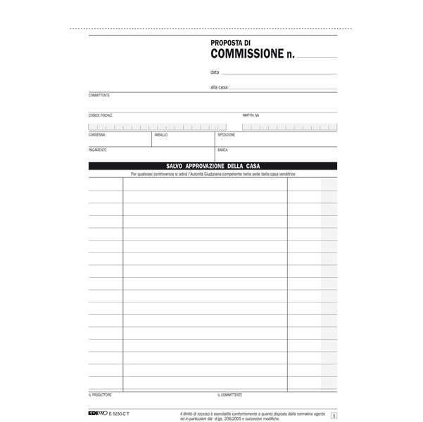 Blocco copia commissioni - 3 copie autoricalcanti - 23 x15 cm - 33 fogli - Edipro