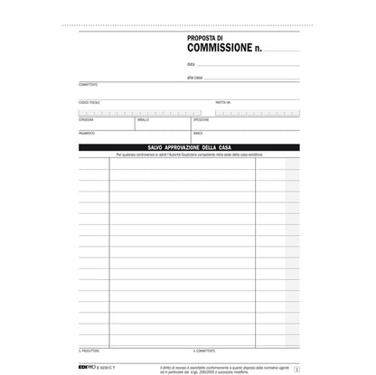 Blocco copia commissioni - 3 copie autoricalcanti - 23 x15 cm - 33 fogli - Edipro