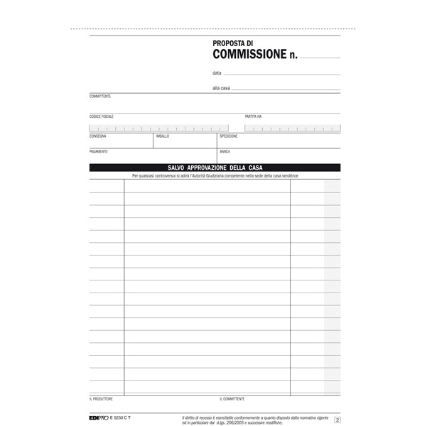 Blocco copia commissioni - 3 copie autoricalcanti - 23 x15 cm - 33 fogli - Edipro
