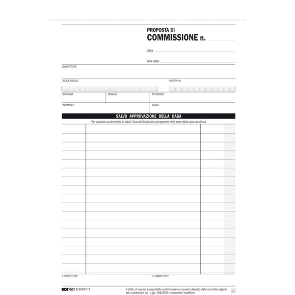 Blocco copia commissioni - 3 copie autoricalcanti - 23 x15 cm - 33 fogli - Edipro