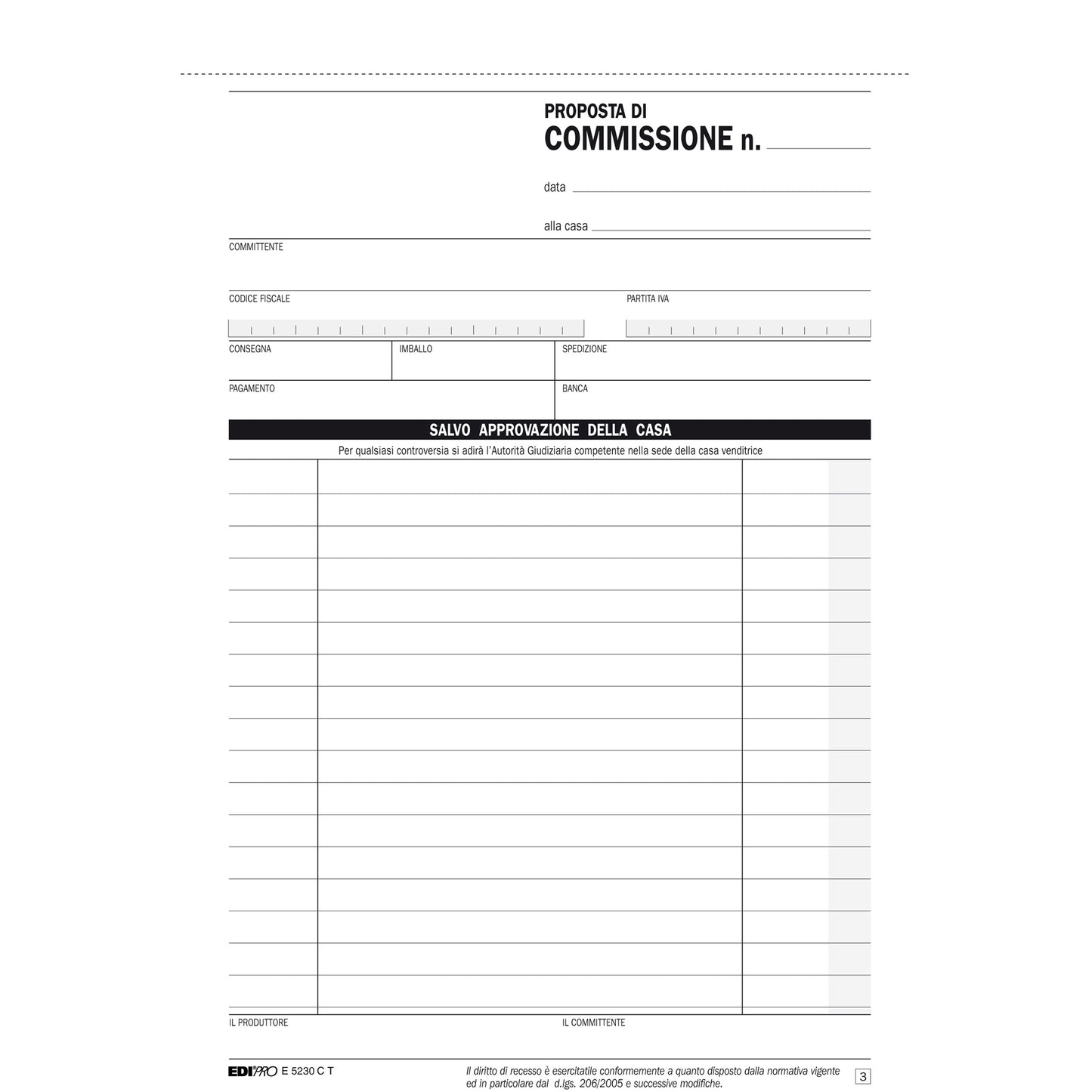 Blocco copia commissioni - 3 copie autoricalcanti - 23 x15 cm - 33 fogli - Edipro