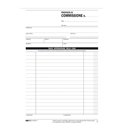 Blocco copia commissioni - 3 copie autoricalcanti - 23 x15 cm - 33 fogli - Edipro