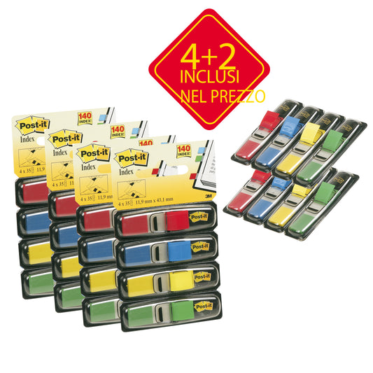 Segnapagina Post-it Index Mini - 683-6 - 4 colori classici - Value Pack 4+2 (blister da 140 segnapagina ciascuno) - Post-it
