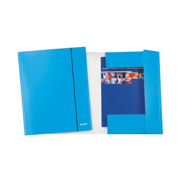 Cartella 3 lembi con elastico WOW - 25 x 35 cm - dorso variabile - cartoncino plastificato - azzurro metal - Leitz