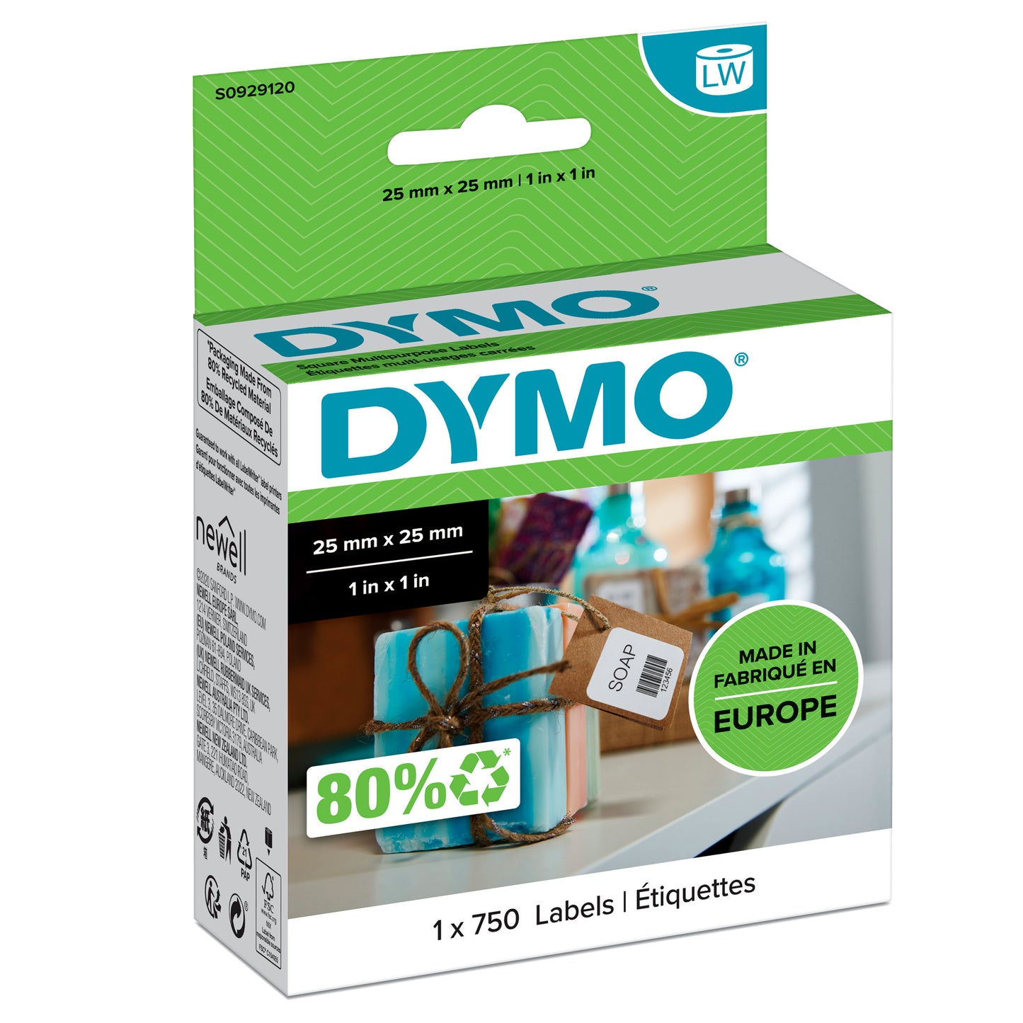 Rotolo 750 etichette LW S0929120 - 25 x 25 mm - carta - multiuso - removibile - bianco - Dymo